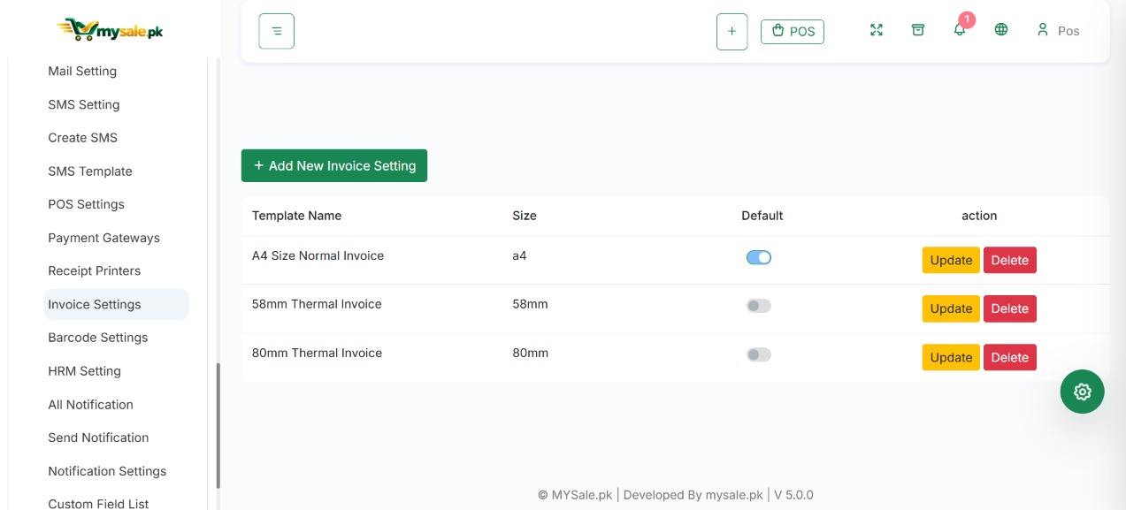 MySale.pk invoice and receipt preview