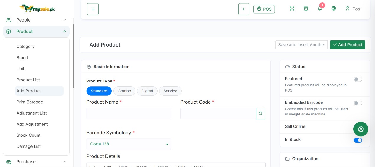 MySale.pk add product form